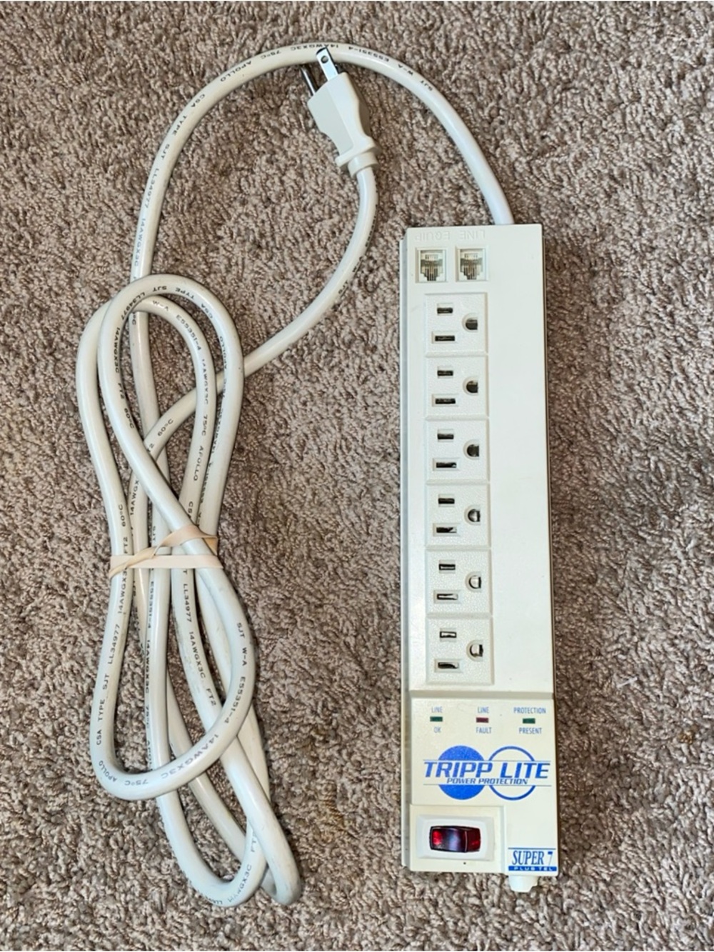 Tripp Lite Surge Protector 6 Outlets Power Strip Super 7 Plus Tel 6 Feet Cord